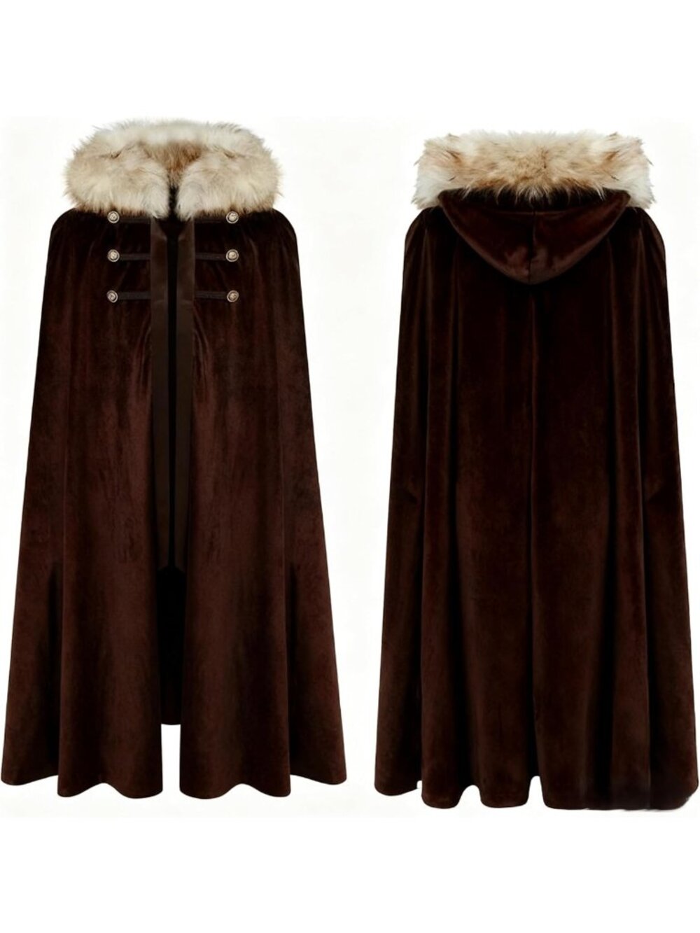 Unisex Medieval Viking Faux Fur Hooded Cloak Cape - Renaissance Steampunk